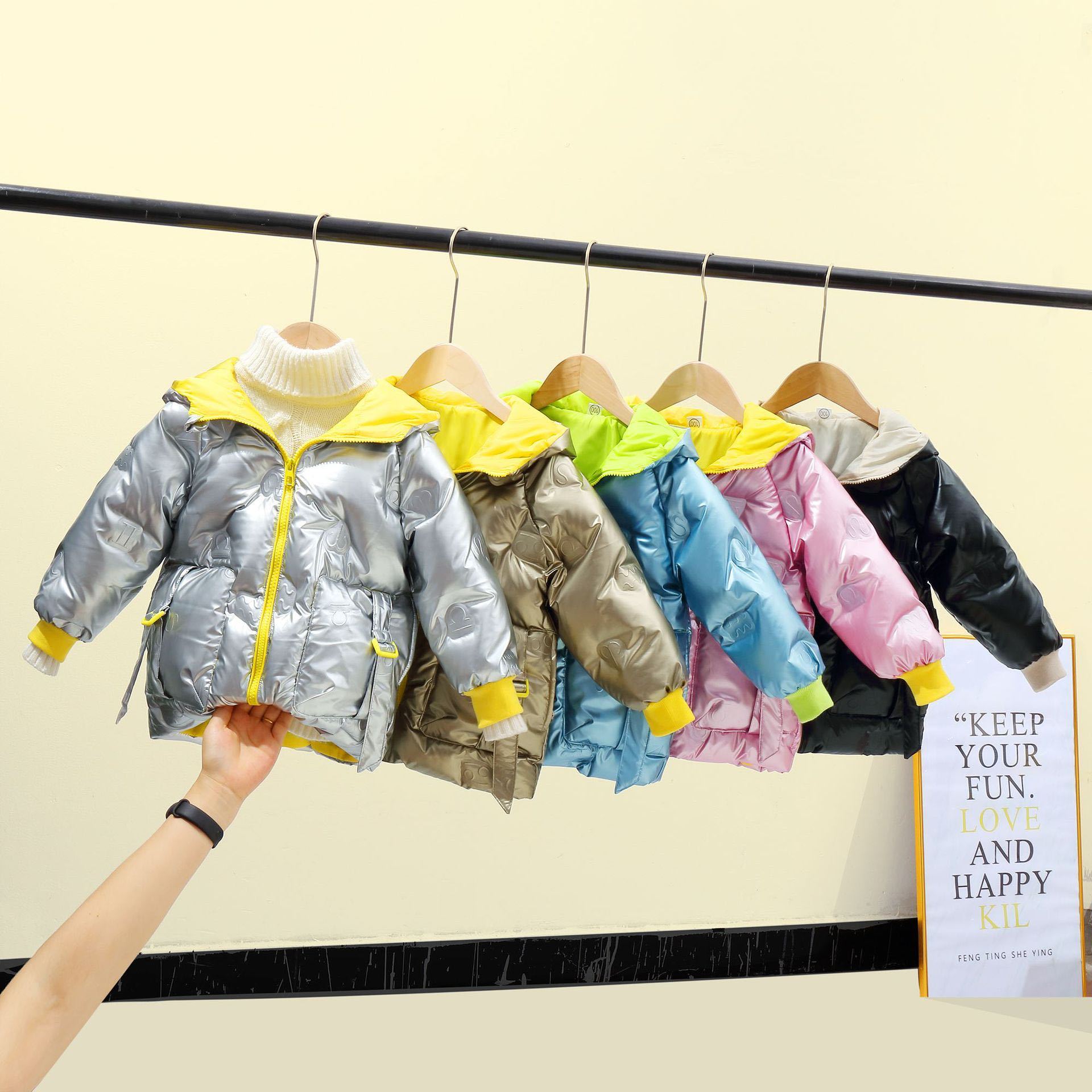 反季儿童羽绒服 小银金人太空纯色中小童男女童宝宝冬装外套批发