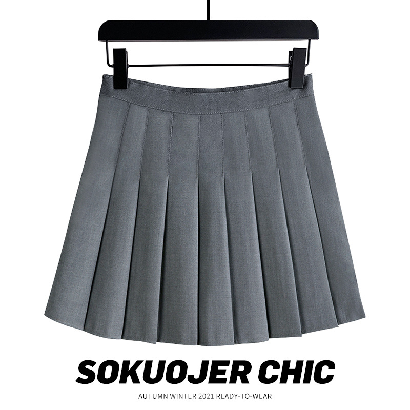 灰色西装百褶裙女半身裙高腰a字显瘦2021春夏新款百搭防走光短裙