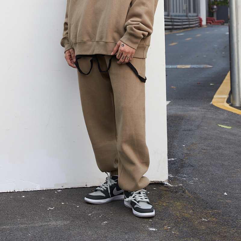 #OVDY男装 2020秋冬新款束脚卫裤高街潮牌基础纯色加绒休闲长裤男