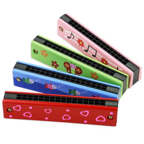 harmonica wooden painted double row 16 hole 24 hole blown steel harmonica children‘s musical instrument toy students play oral organ