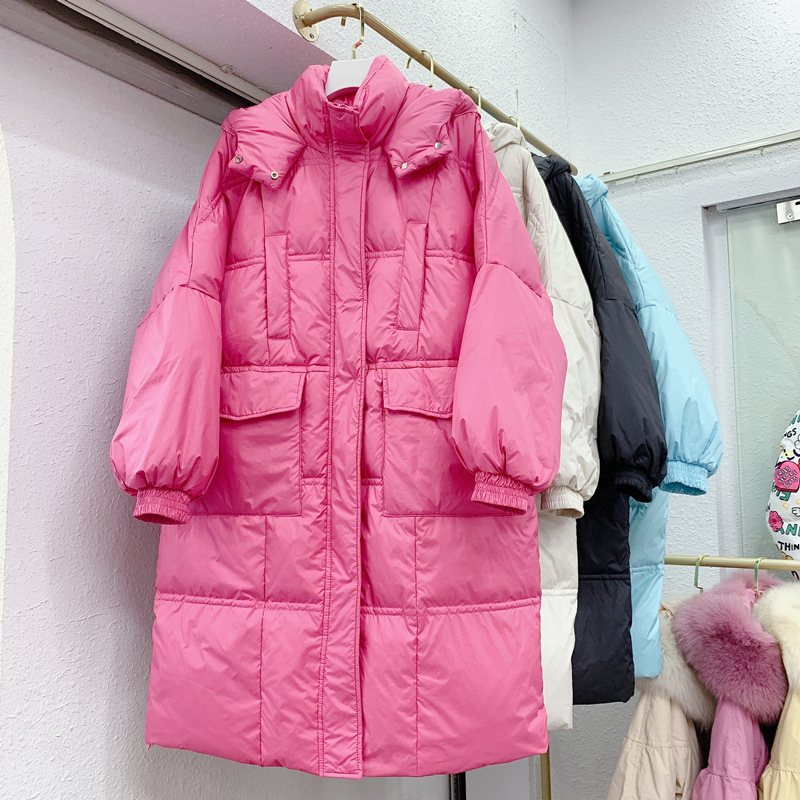 2021年新款东大门羽绒服女中长款过膝白鸭绒宽松休闲连帽外套大码