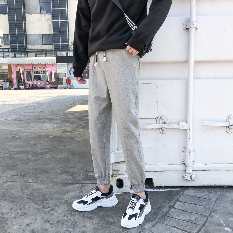 裤子男韩版秋季束脚休闲裤百搭纯色修身学生卫裤针织小脚运动裤