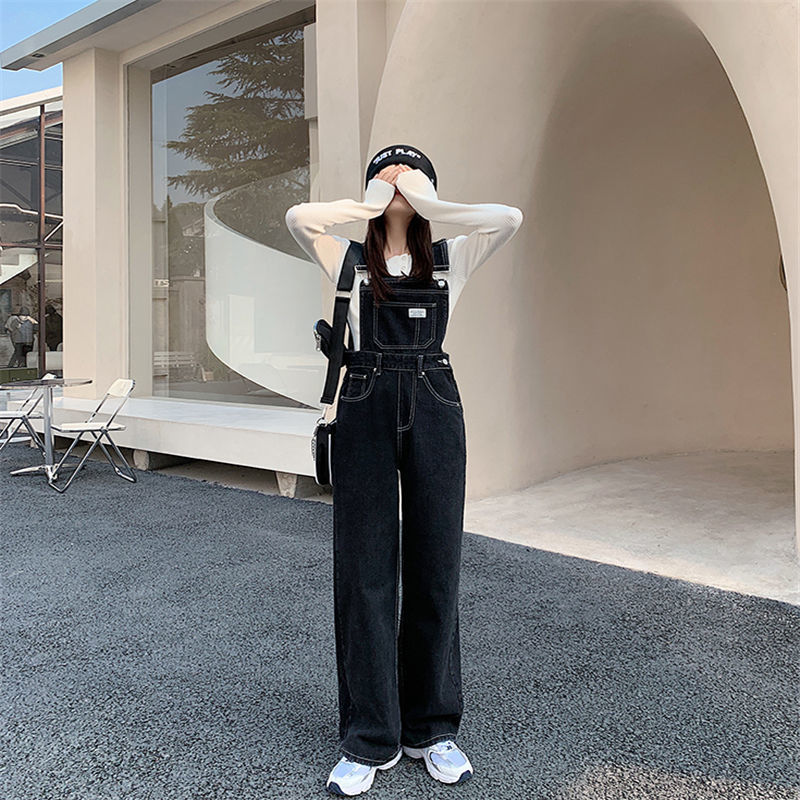 牛仔背带裤女春夏季新款大码胖mm韩版长裤减龄高腰显瘦直筒阔腿裤