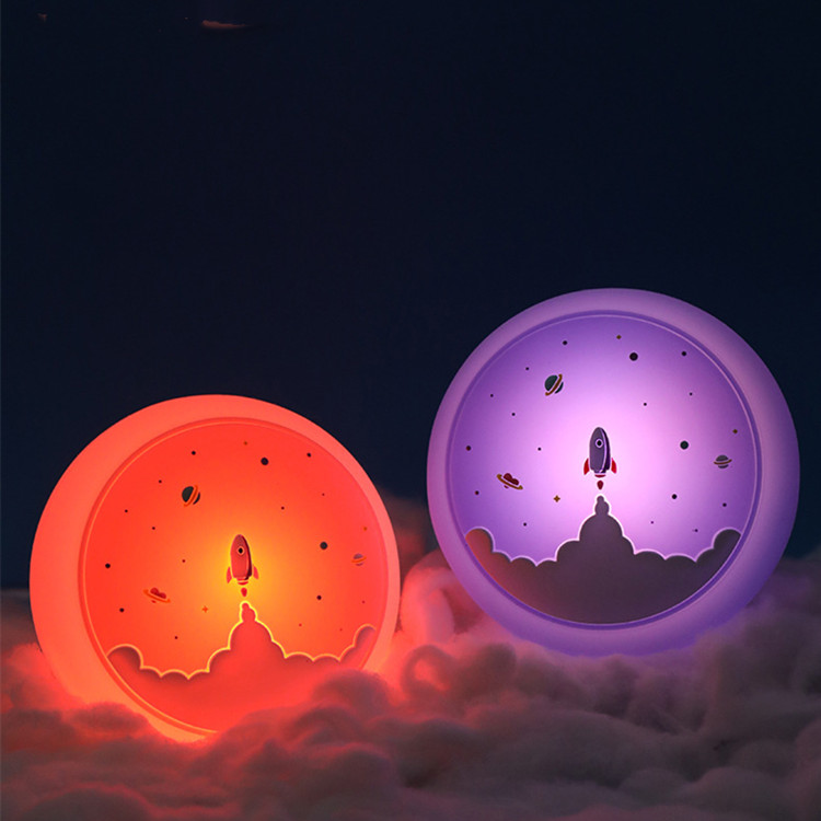 太空火箭夜灯卡通硅胶拍拍小夜灯USB充电氛围灯儿童伴睡夜灯