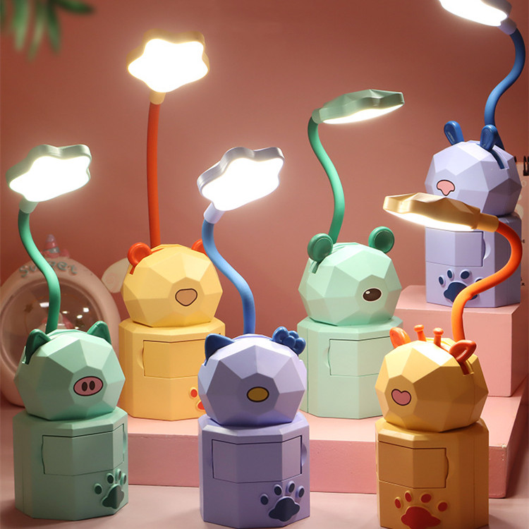 新款儿童学生宿舍阅读护眼小夜灯创意卡通抽屉收纳LED台灯
