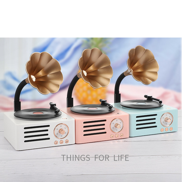 复古唱片音箱留声机蓝牙音箱迷你复古喇叭花音响旋转唱片机