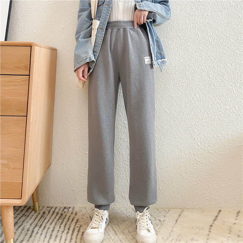 秋新款休闲大码纯色长裤女毛圈棉加厚贴布标学生运动卫裤女实拍