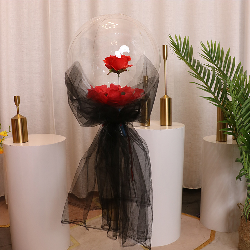 发光网红波波球玫瑰花束表白求婚婚房布置套装气球立柱七夕情人节