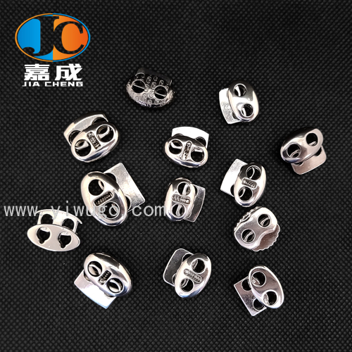 factory direct zinc alloy spring buckle double hole pig nose buckle electroplating cat eye rope buckle bell elastic band decorative accessories