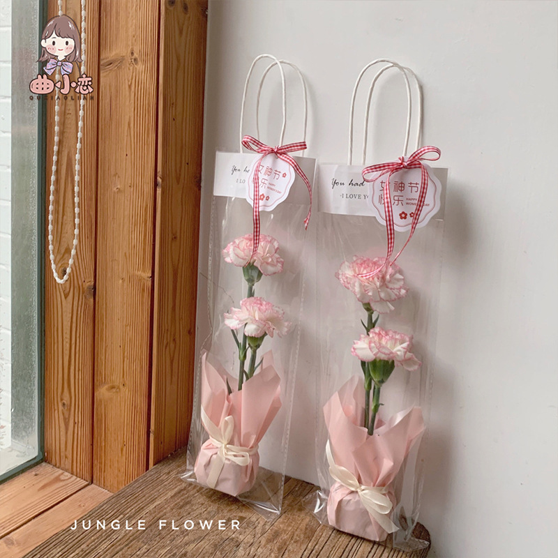 母亲节花束包装袋发光满天星透明手提花袋网红大号包装材料手提袋