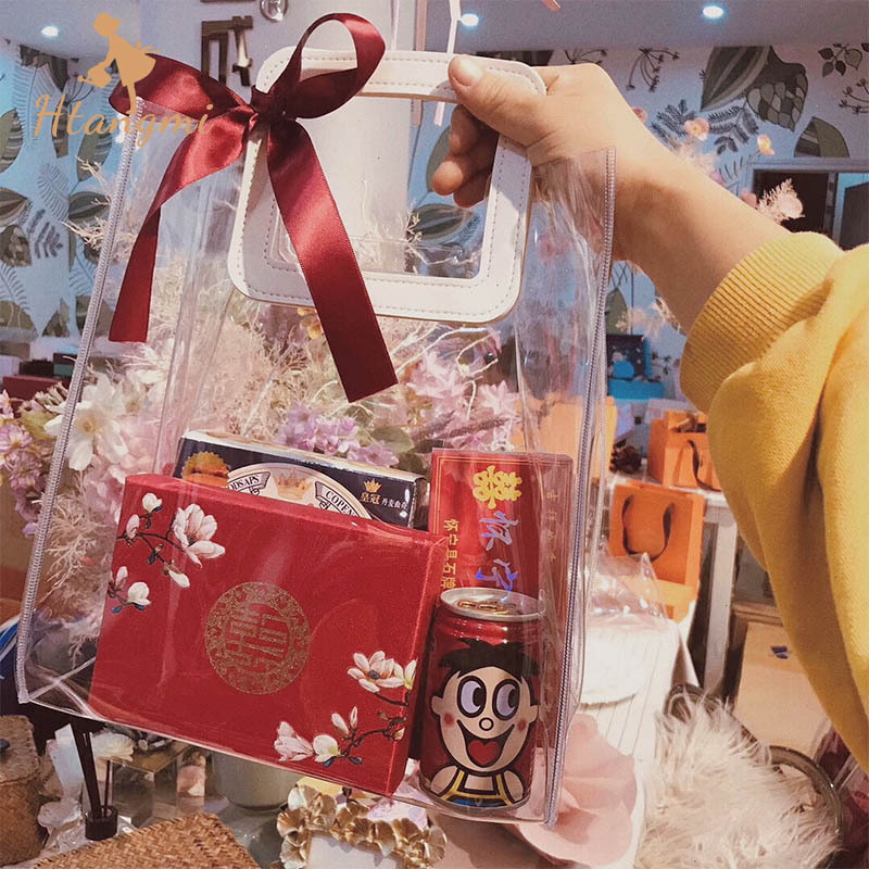 网红透明手提袋结婚伴娘伴手礼袋子花束礼品袋生日礼物包装袋
