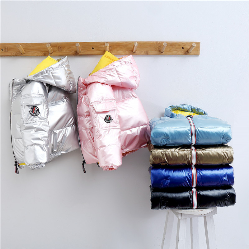 亮面小银人儿童羽绒服男童女童中大童银色太空服加厚宝宝冬季童装