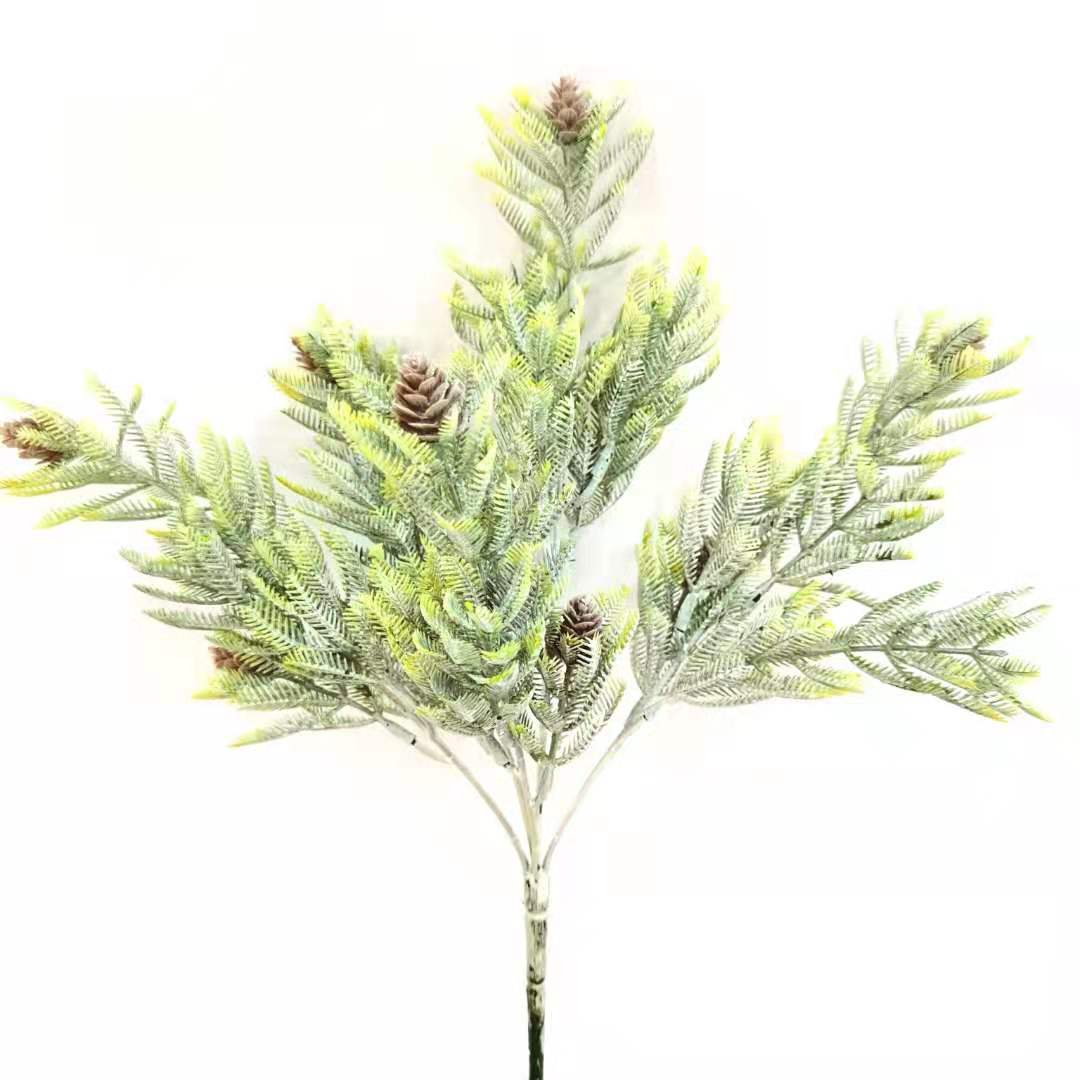 人造5叉松树枝人造植物绿植背景墙装饰花