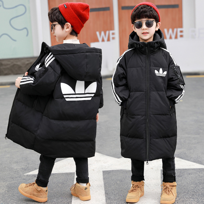 2021儿童中长款羽绒服黑白色韩版中大童时尚加厚保暖羽绒服外套