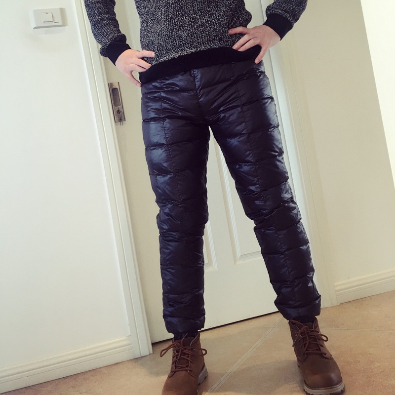 冬大码户外休闲保暖中老年男士羽绒裤外穿加厚高腰成人羽绒裤男
