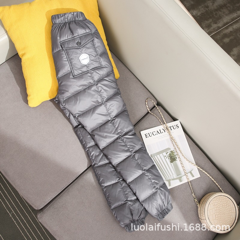 冬季羽绒裤女内外穿裤子加厚高腰女式白鸭绒棉裤女款户外直筒裤子