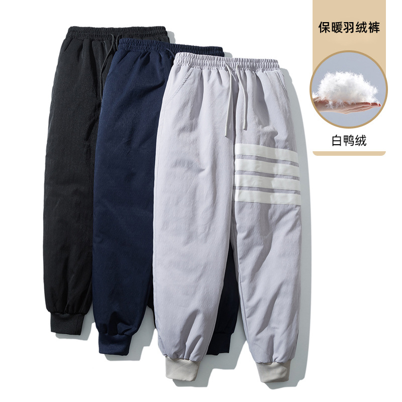 2020冬季新款潮牌港风羽绒裤男外穿加厚休闲长款羽绒裤 男 三条杠