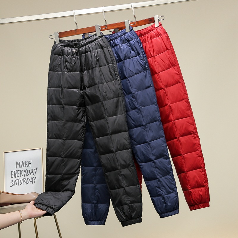 冬季2021羽绒裤女外穿保暖高腰加厚大码妈妈裤男士同款白鸭绒裤子