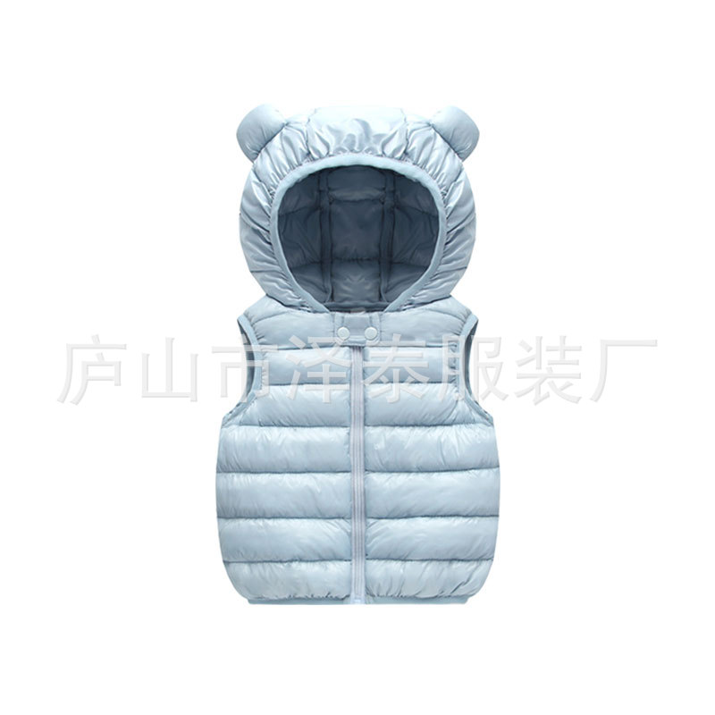 2021秋冬季儿童羽绒服连帽马甲婴幼儿糖果色可爱小熊造型背心