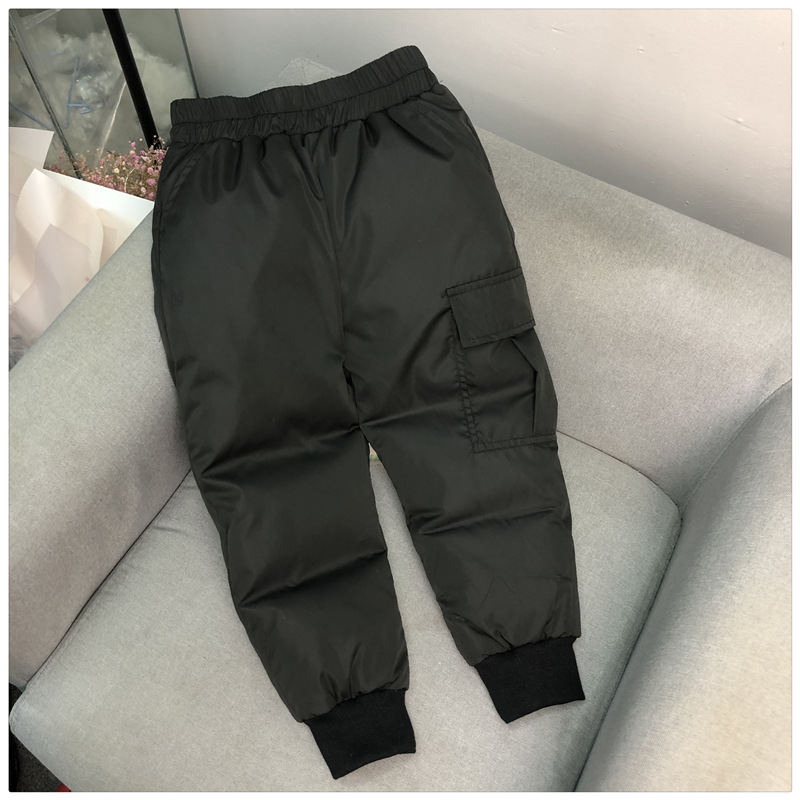 儿童冬装羽绒裤中大童男童女童小童宝宝加厚外穿宽松工装羽绒裤子