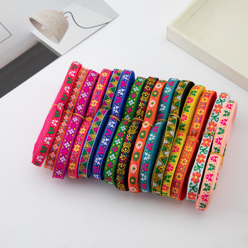 Factory Direct Sales 1cm Pattern Ethnic Style Webbing Small Floral Strap DIY Clothing Sccessories Ornament Customizable