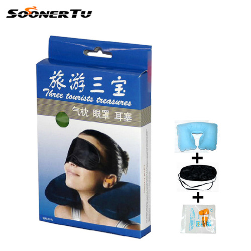 Wholesale Travel Three Pieces Travel Three Pieces Flocking Pillow Air Pillow Eyeshade， Earplugs Outdoor Pillow 76G Rest Treasure