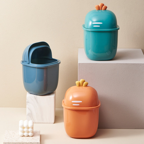 2021 creative small flip storage bucket household desktop paper basket office japanese cartoon radish trash can