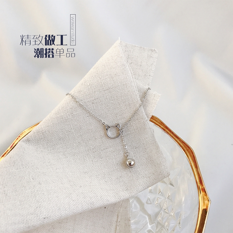 925银项链女潮网红简约锁骨链轻奢小众设计猫咪铃铛短颈链