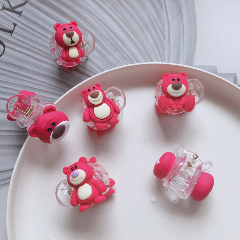 软萌草莓熊抓夹可爱小熊发饰火龙果色发夹女学生童趣发卡子刘海夹