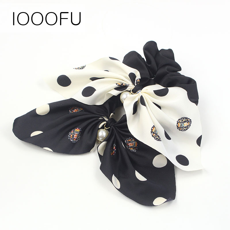 韩国波点大兔耳朵发圈缎面布艺头绳扎马尾瑞丽蝴蝶结丝绸头圈高弹