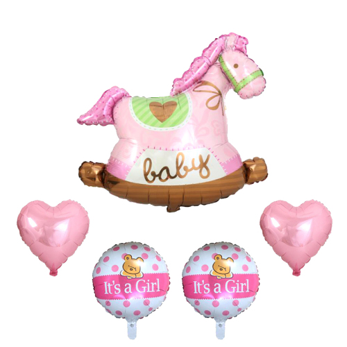 girl‘s birthday decoration pink trojan horse pink peach heart love it‘s a girl round bear aluminum balloon