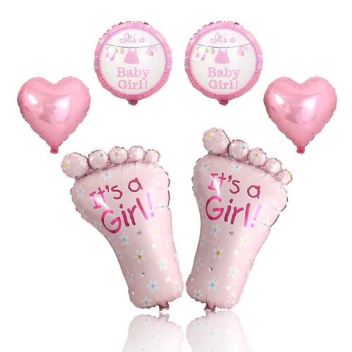 Girl Baby Birthday Decoration It‘s a Girl Feet Printing Pink Peach Heart Love Baby Girl Aluminum Film Balloon