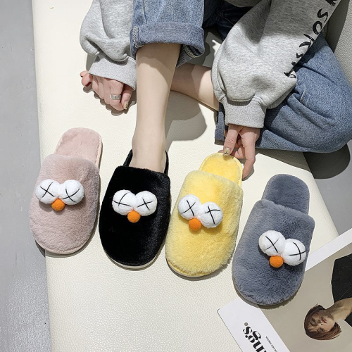 internet celebrity ins fashion plush slippers women‘s closed toe cute eyes plush slippers indoor home new popular