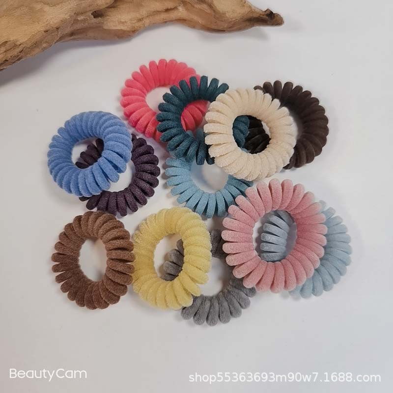 糖果色 森系植绒电话线发圈 百搭 简约高弹力皮筋4.5直径中号发绳