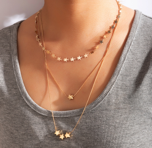 cross-border new arrival necklace trendy simplicity five-pointed star pendant multi-layer necklace graceful and fashionable xingx female clavicle chain 1
