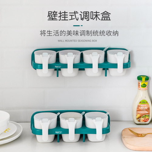 new creative plastic condiment dispenser punch-free seamless wall-mounted kitchen seasoning storage box wholesale factory direct