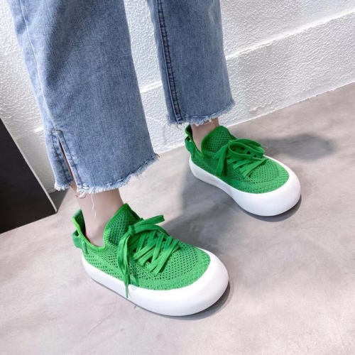 flying woven breathable white shoes women‘s 2021 summer thin in green mesh casual single-layer shoes round toe platform platform shoes