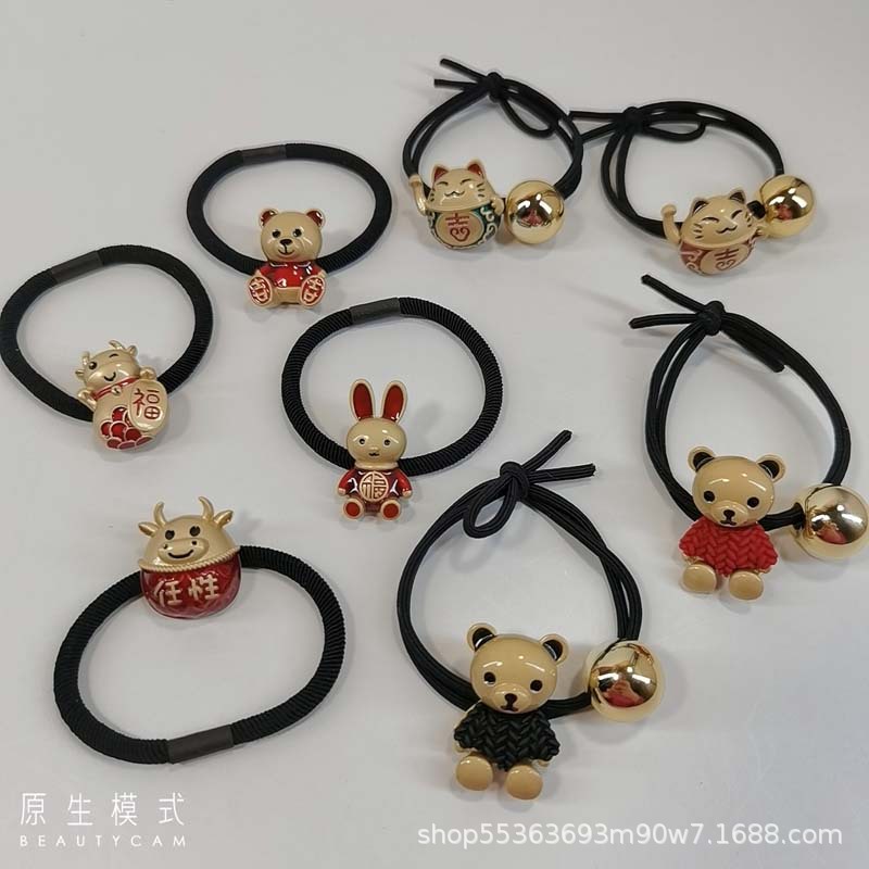 韩国少女心招财猫发绳 可爱小熊皮筋高质感合金发饰ins网红扎头绳