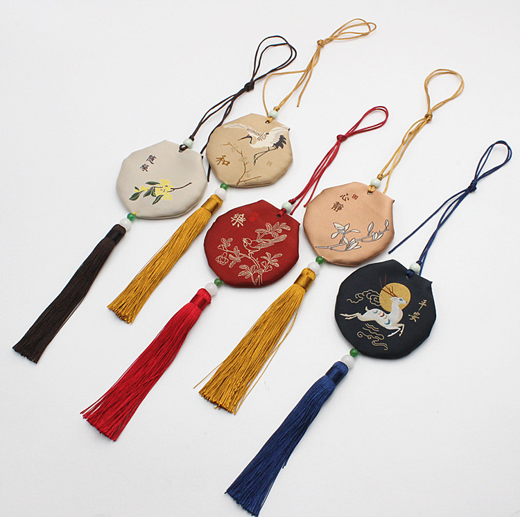 端午节香包香囊空袋子圆形刺绣挂脖挂件空袋子diy空袋香袋包挂