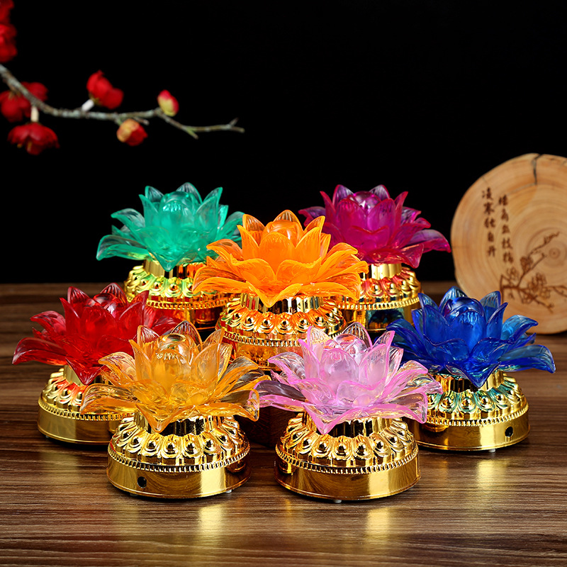 佛教用品LED莲花灯节日许愿供佛长明灯小莲花变色佛前灯厂家批发