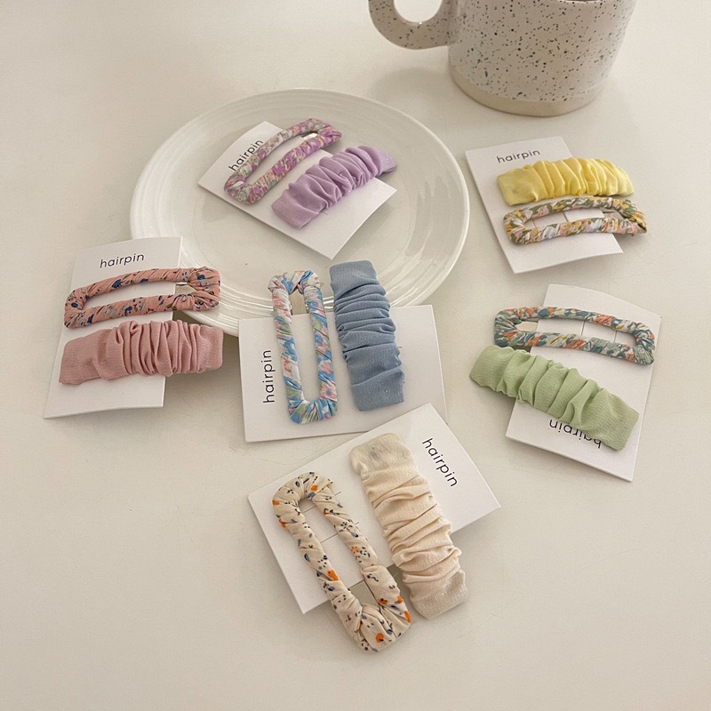 2个装 小清新碎花布艺发夹甜美百搭BB夹刘海夹日韩少女发卡发饰品