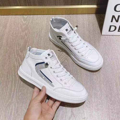genuine leather high top white shoes women‘s shoes 2021 summer new fashion rhinestone slip-on lazy student casual board shoes