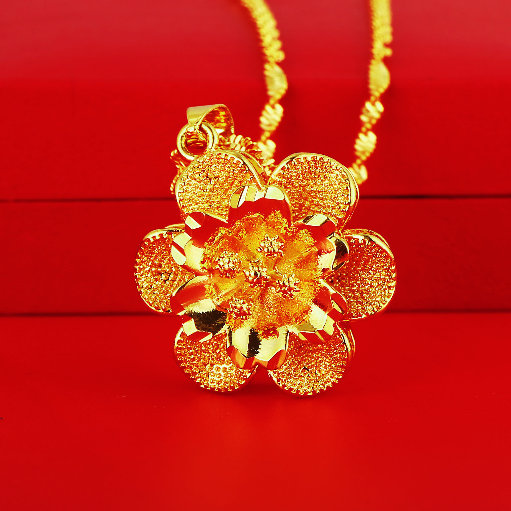 越南沙金大花朵吊坠女士磨砂车花镀金久不掉色玫瑰花坠子首饰批发