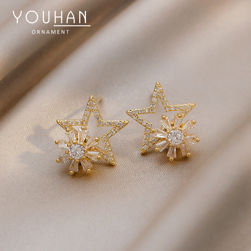 可旋转五角星耳环气质女网红韩国耳钉925纯银银针2021年新款耳饰