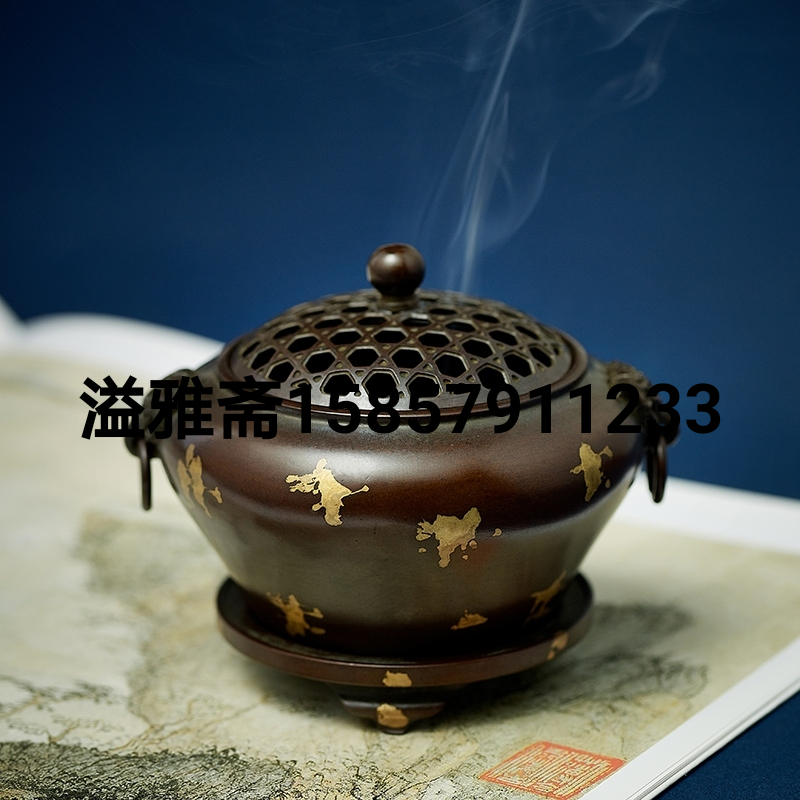 紫铜香炉家用室内纯铜檀香盘香炉大号仿古供佛沉香线香插香炉摆件