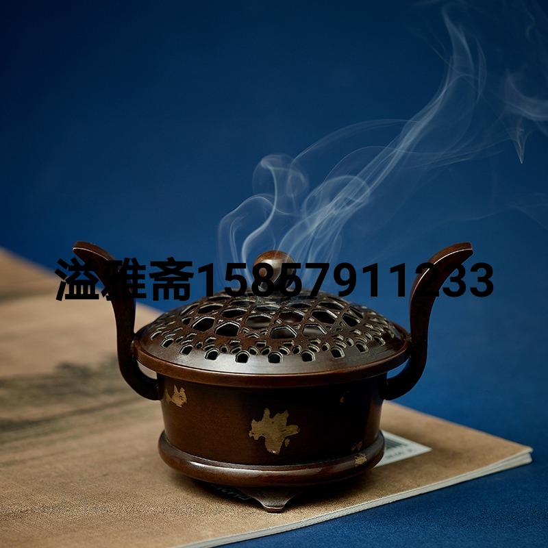 紫铜香炉朝冠耳薰香炉家用供佛檀香炉仿古沉香盘香炉纯铜香薰摆件