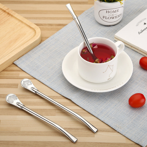 304 stainless steel beverage straw spoon lengthened coffee tea filter straw spoon baby straw mixing spoon