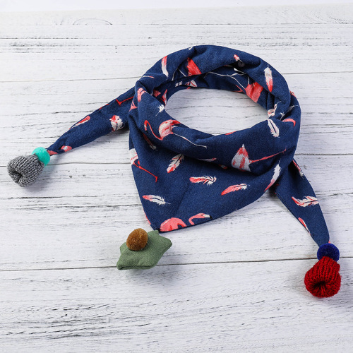 children‘s scarf double-layer autumn warm triangle scarf korean fashion scarf cotton and linen pendant scarf