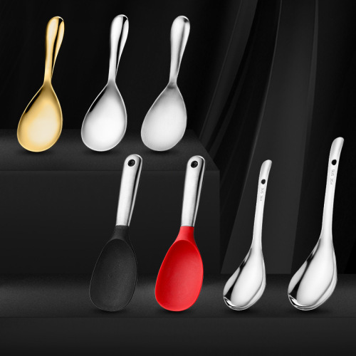 Meal Spoon 304 Stainless Steel Silicone Rice Spoon Meal Spoon Household Spoon for Individual Portions Canteen Common Spoon Non-Stick Rice Spoon