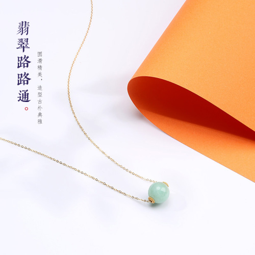 925 Silver Road round Bead Necklace Women‘s Natural Jade Jade Pendant Light Luxury Niche Clavicle Chain Girlfriends 